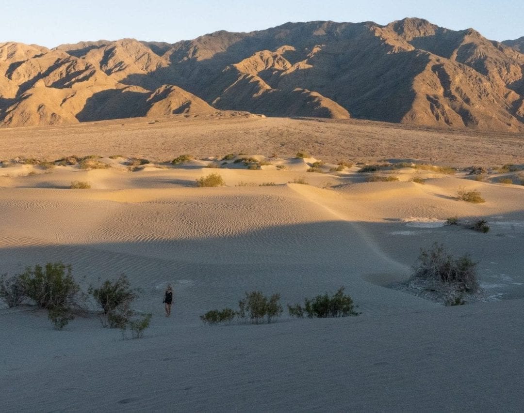 Sunset in mesquite sand dunes in death valley national park