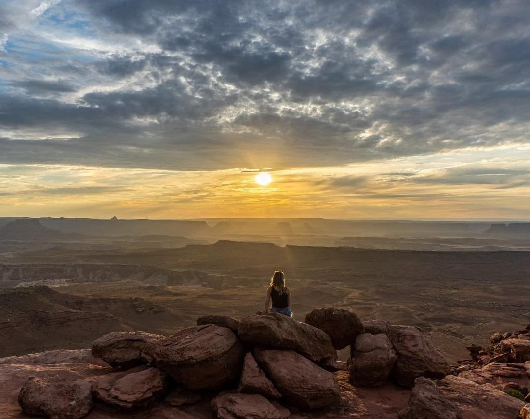 Sunset at grand view point, canyonlands national park,  island in the sky