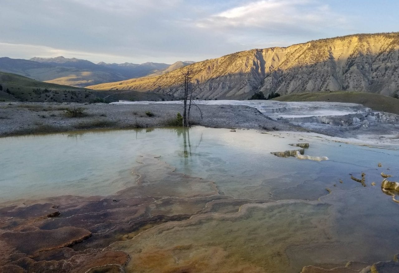 Golden Hour Sunset Views at Mammoth Hot Springs