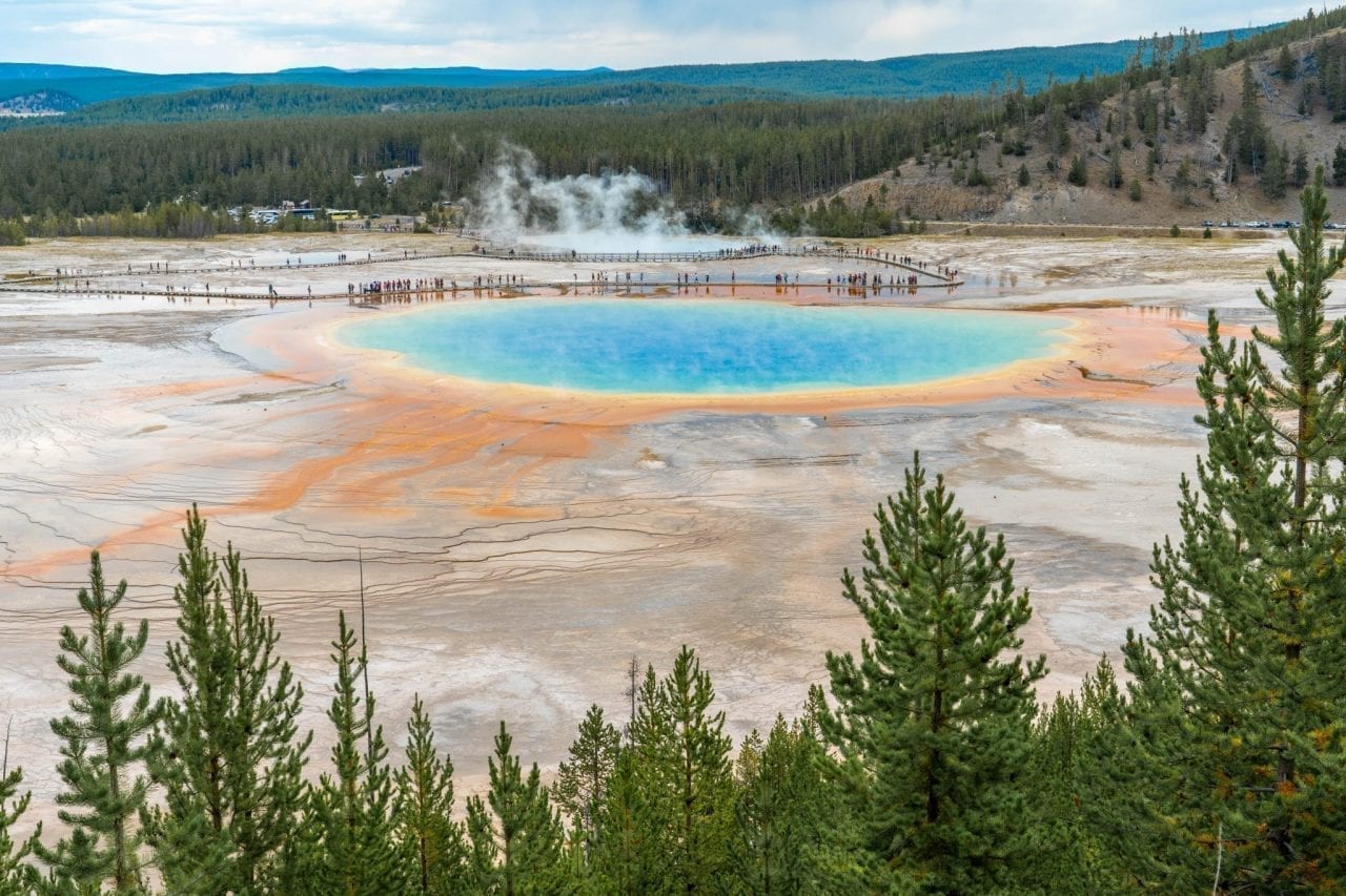 View of Grand Prismatic Spring from Fairy Falls Overlook