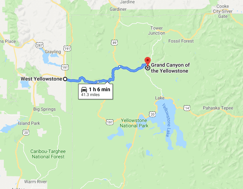 Route from West Yellowstone to Grand Canyon