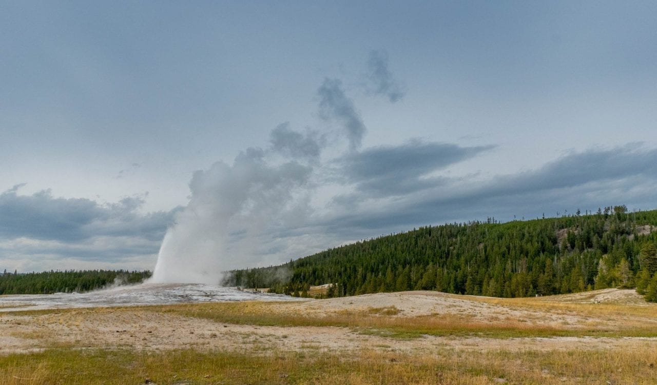 The Old Faithful Geyser in Lower Geyser Basin (Pin #1 on the Yellowstone National Park Map above)