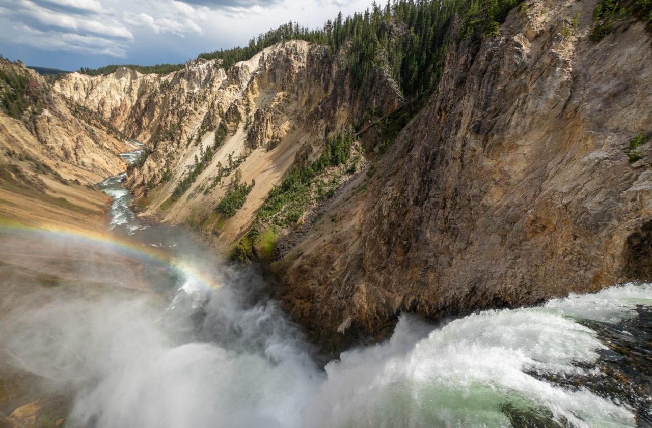 Rainbow formed due to mist from Lower Yellowstone Falls