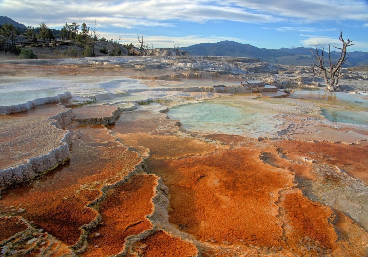 Shades of Red, Orange, Blue and Turquoise in Mammoth Hot Spring
