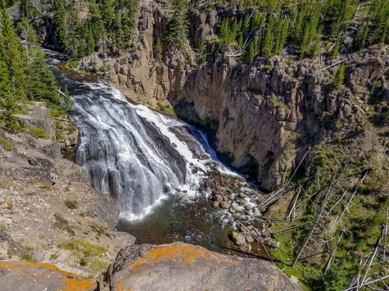 View of Gibbon Falls from the viewpoint on Hwy 89
