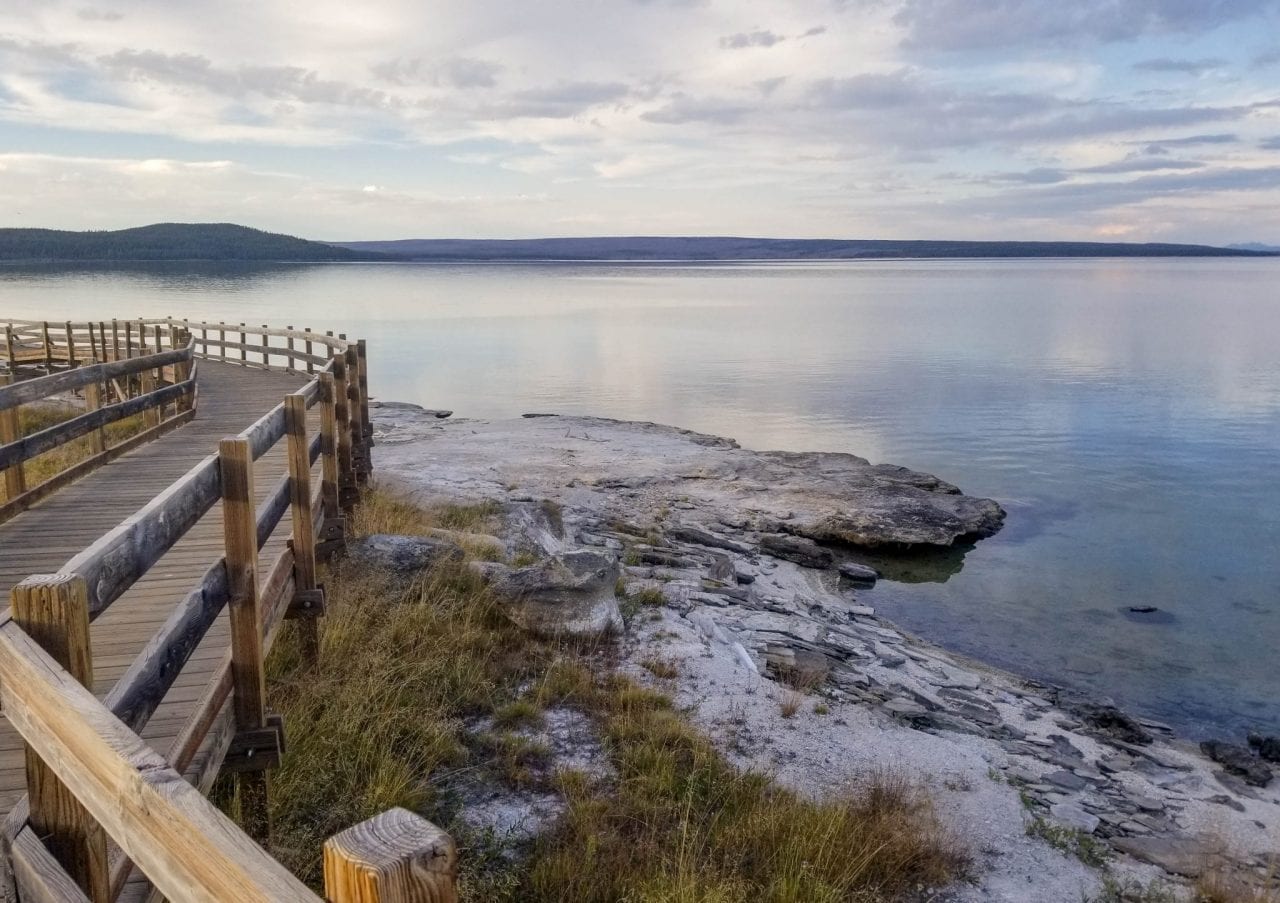 View of Yellowstone Lake from the boardwalk in West Thumb Loop Trail