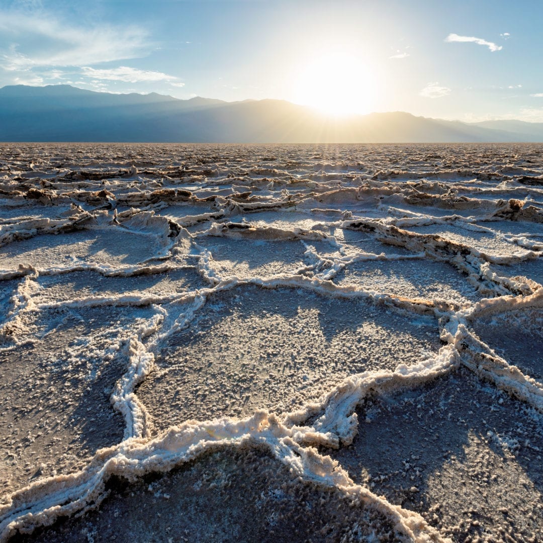 Sunset Badwater basin, Death Valley National Park, California.